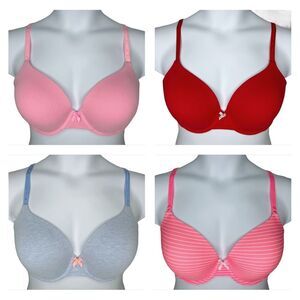 SET OF 4 Victoria's Secret Lined Perfect Coverage Bras sz 36D * Cotton Bra Pink